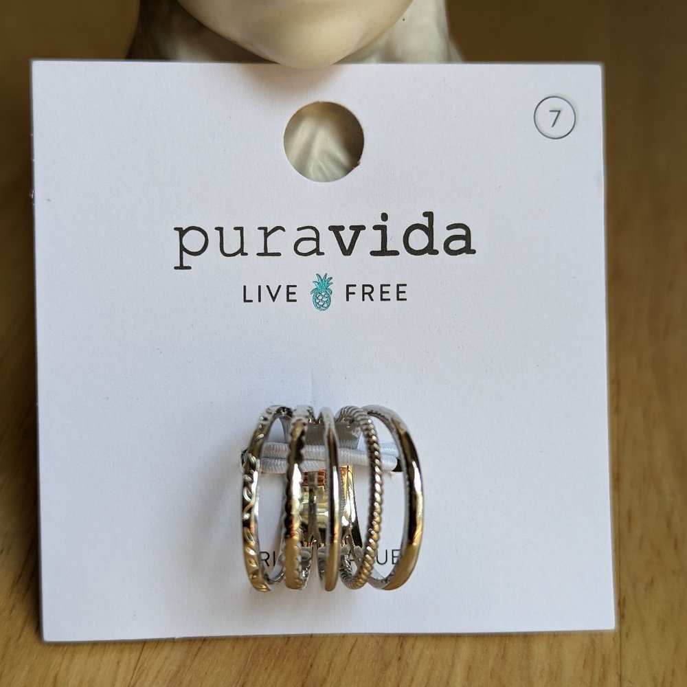Puravida Ring Stacked 5 IN 1 Piece Silver Look New
